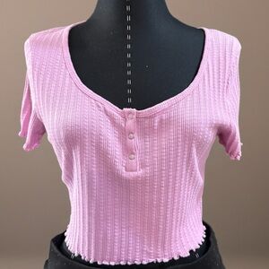 BP Pink Ribbed Crop Tee